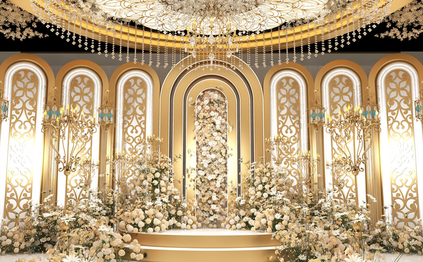 富宁香槟色调婚礼堂效果展示